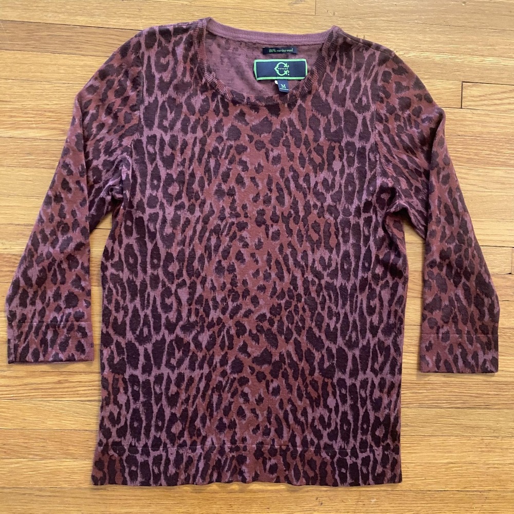 C Wonder Sweater Womens Medium Purple Animal Print 100% Merino Wool Pullover
